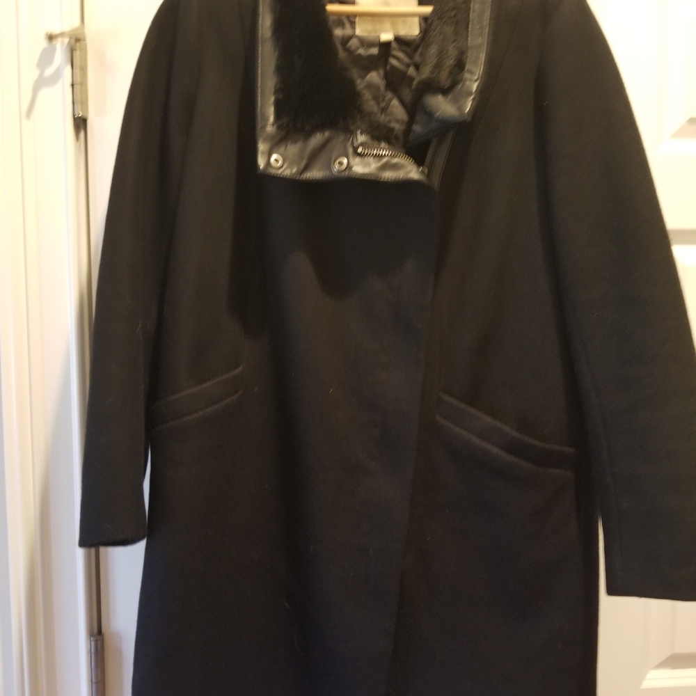 Banana Republic Black Trench Coat with Faux Fur Collar